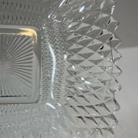 VTG Depression Cut Clear Glass Square Ruffled Edge Candy Serving Dish Diamond - Picture 9 of 12
